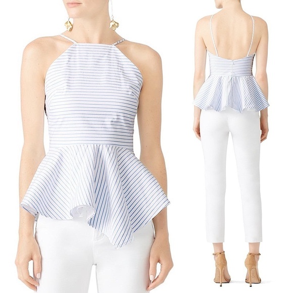 HUNTER BELL Tops - HUNTER BELL Striped Cotton Square Neck Sleeveless Ruffle Peplum Cami Tank Top 0